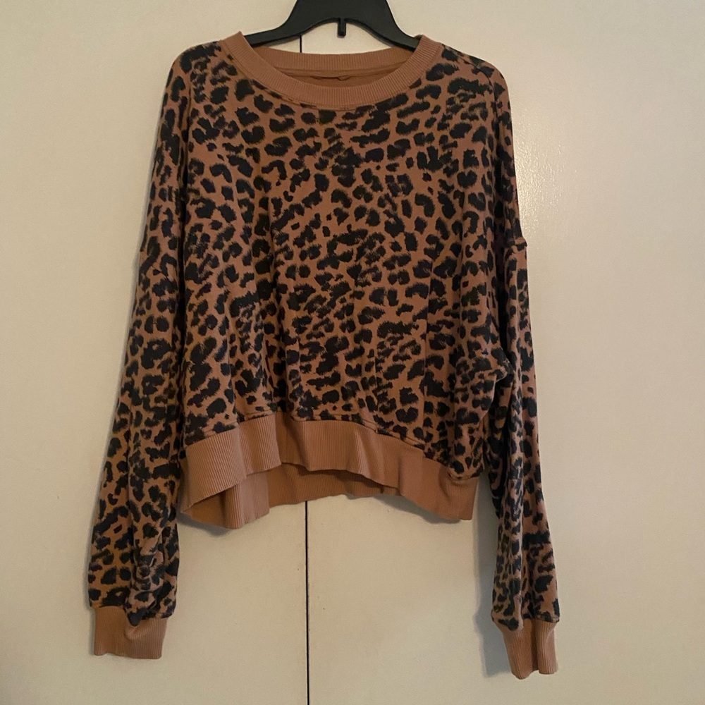 Aerie Leopard Print Sweatshirt - Brown and Black
